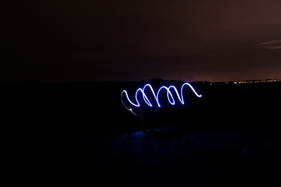 long exposure, trees, light, draw, sky, ghost, person, night HD wallpaper