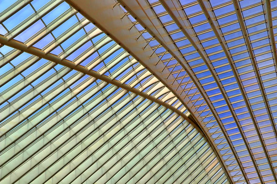 Clear Glass Roof With Gray Steel Frames, architecture, building HD wallpaper