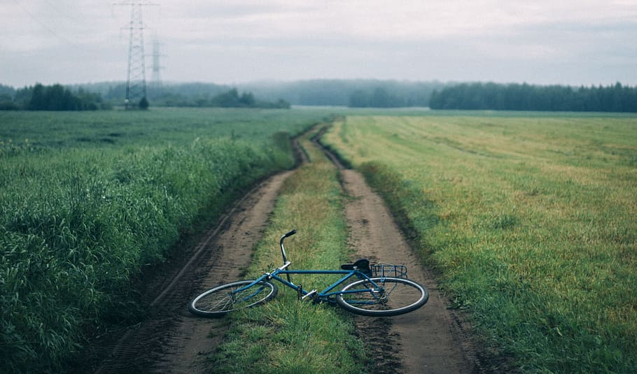 road, landscape, nature, sky, agriculture, bicycle, clouds, cloudy sky HD wallpaper