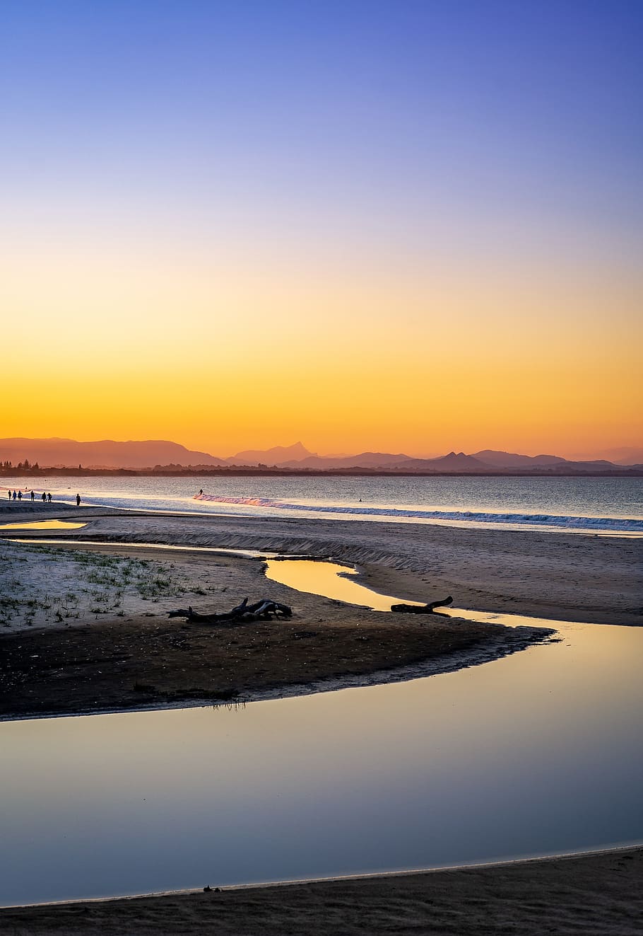 sunset, beach, sea, ocean, water, sky, nature, dusk, summer HD wallpaper