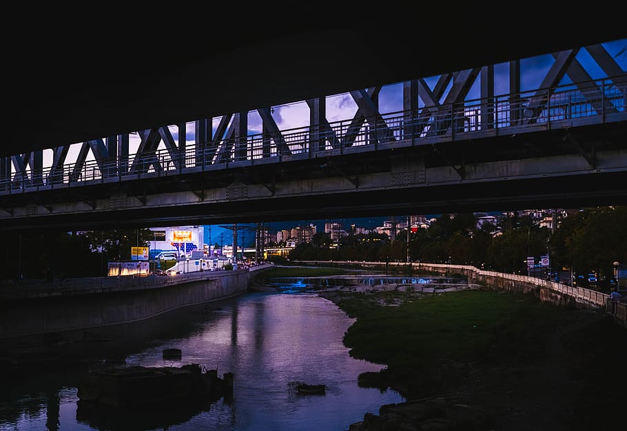 River Under A Bridge, architecture, city, silhouette, bridge - man made structure HD wallpaper