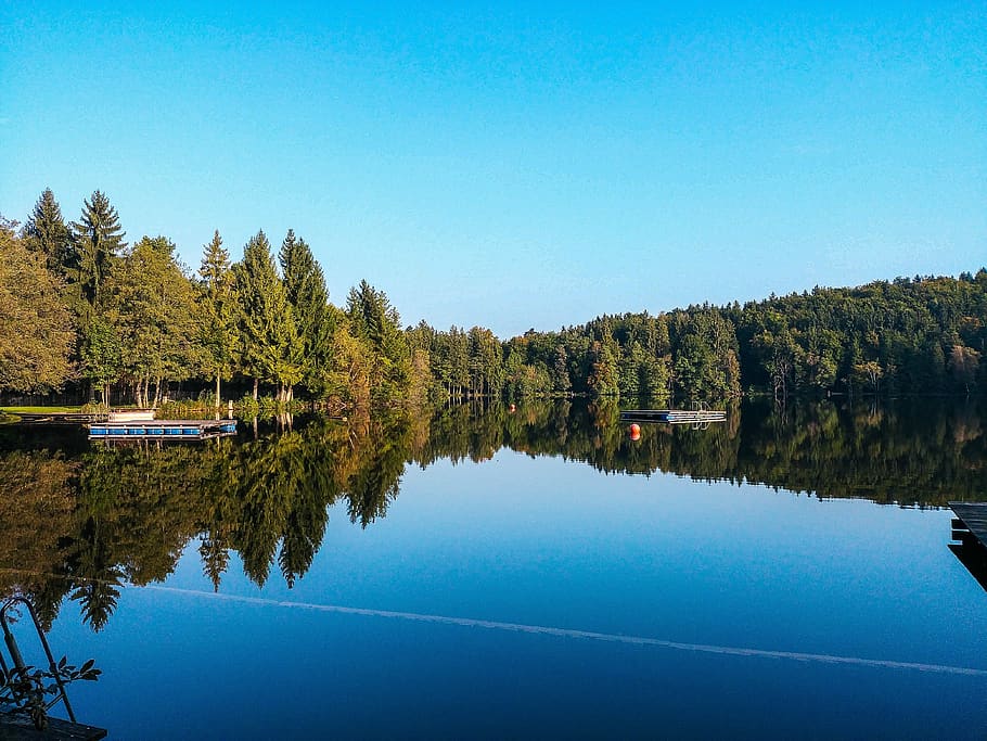 lake, tüttensee, mirroring, reflection, water, sky, clouds HD wallpaper