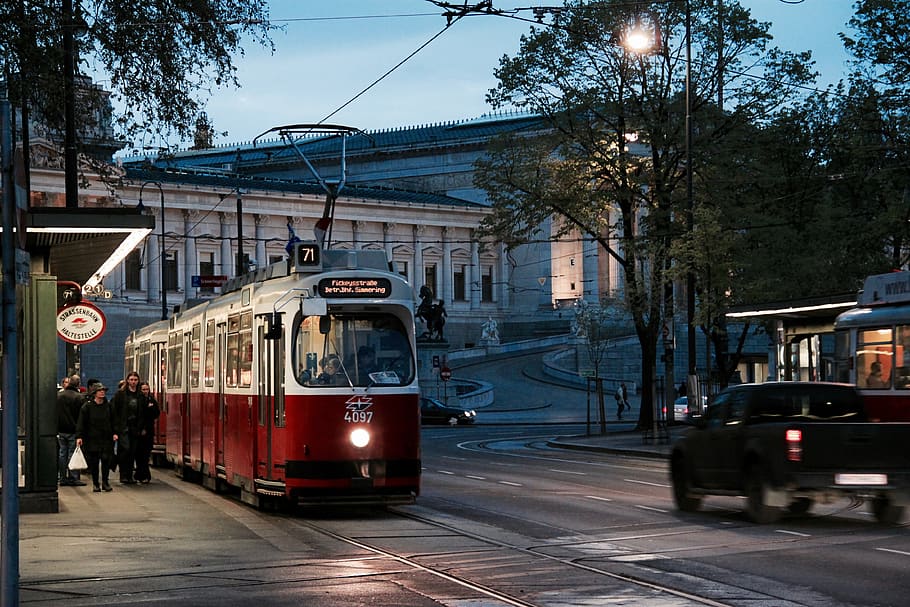 austria, wien, doktor-karl-renner-ring, night, street, tram