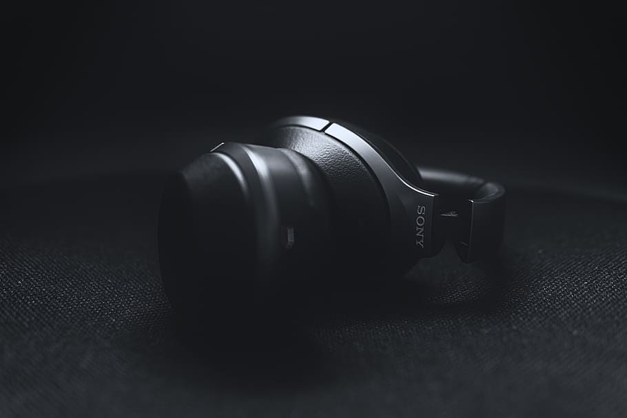 black Sony headphones, indoors, black color, technology, close-up, HD wallpaper