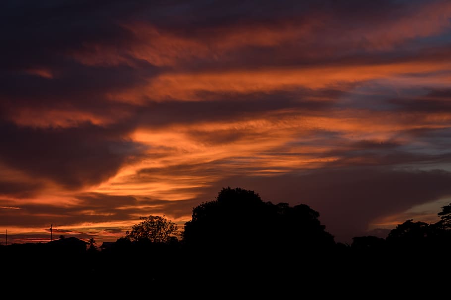 scenic, dusk, evening, sky, sunset, orange, cloudy, rural, cloud - sky HD wallpaper