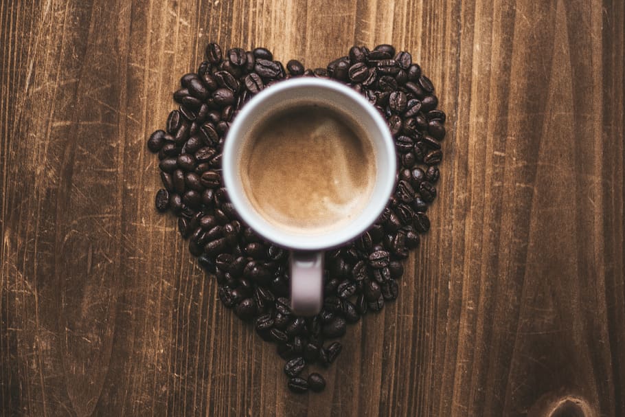 mug filled with coffee, coffee - drink, food and drink, directly above HD wallpaper