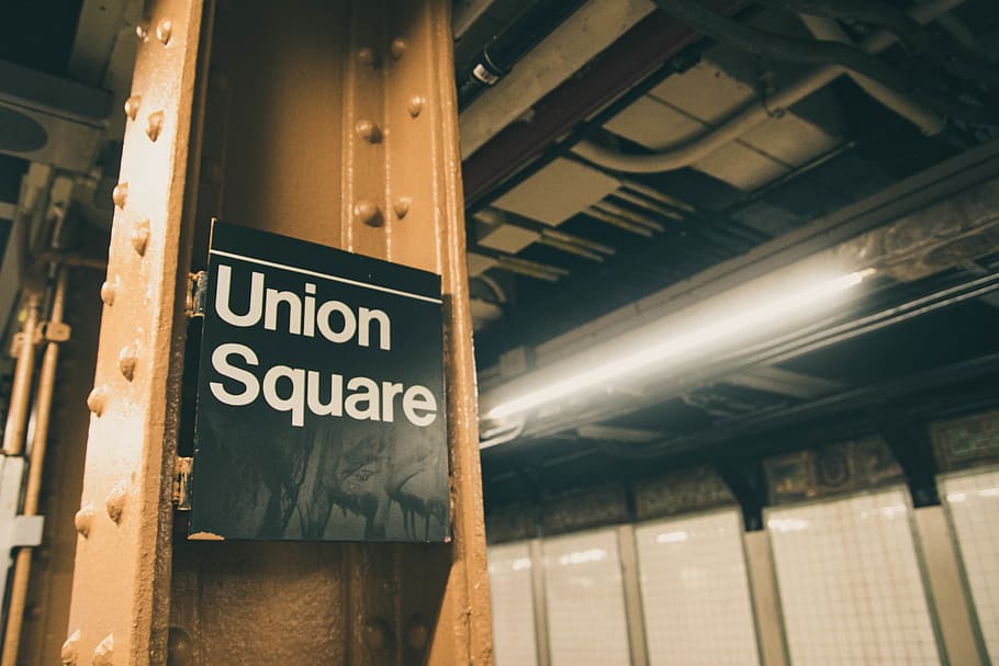Union Square Signage, close-up, indoors, light, metal, steel, HD wallpaper