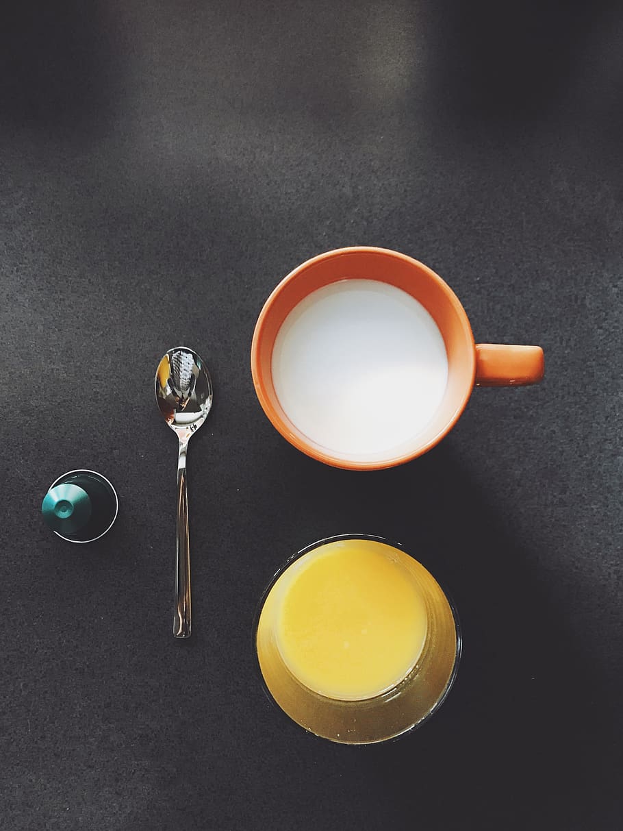 Orange And Milk Drink, color, cup, drinking, from above, health HD wallpaper