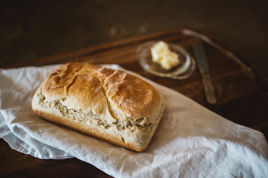 brown bread on white textile, food and drink, freshness, indoors HD wallpaper