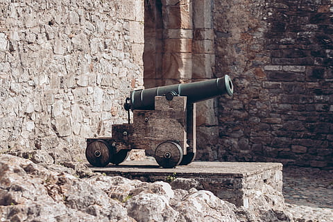 brown cannon, weapon, weaponry, wheel, machine, military, armored HD wallpaper