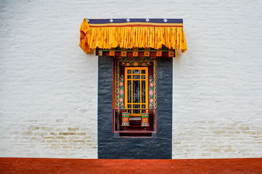 india, pemyangtse monastery, door, decor, window, sikkim, holy place, HD wallpaper