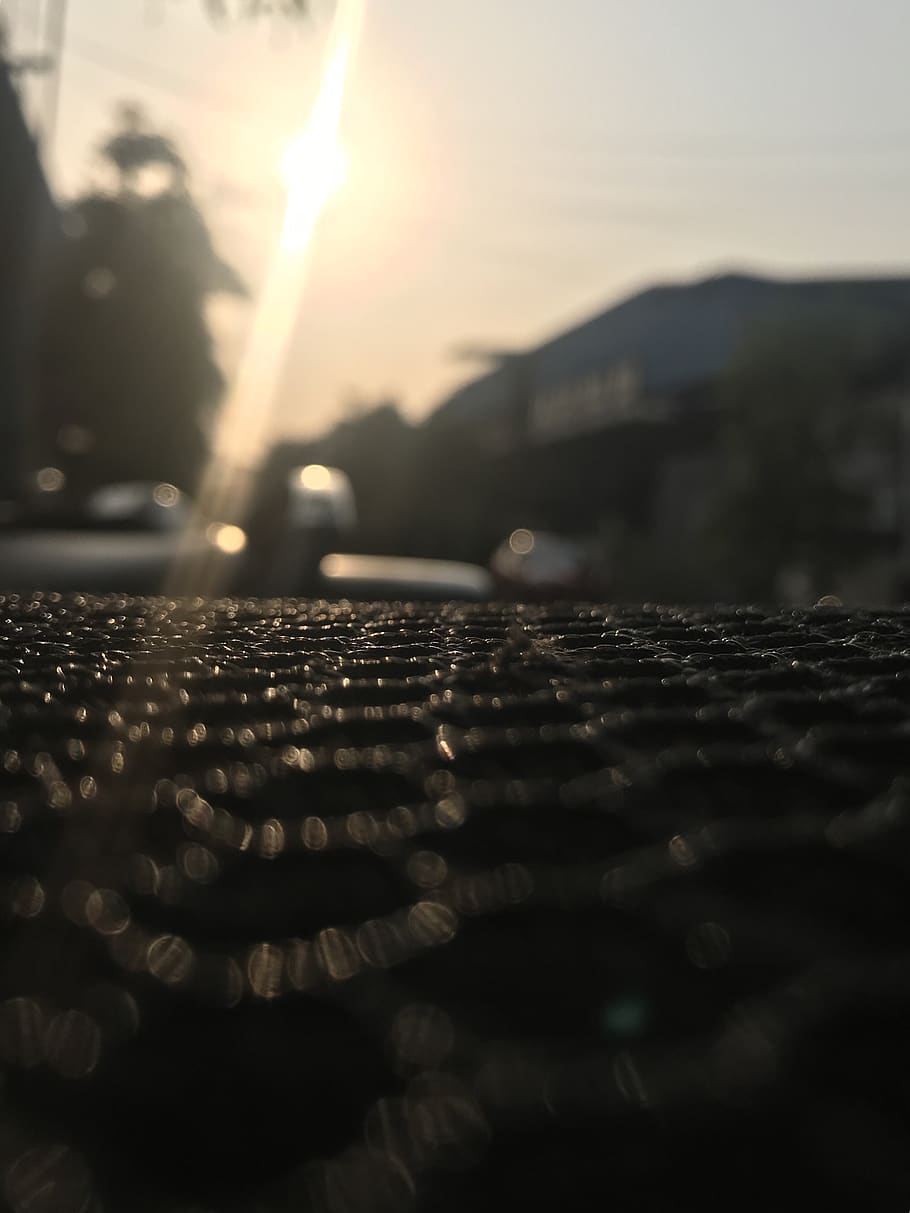 sunset, sunrays, focus, macro, bokeh, sky, nature, architecture HD wallpaper