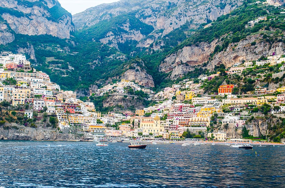 italy, amalfi, amalfi coast, ocean, posetano, colors, summer, HD wallpaper