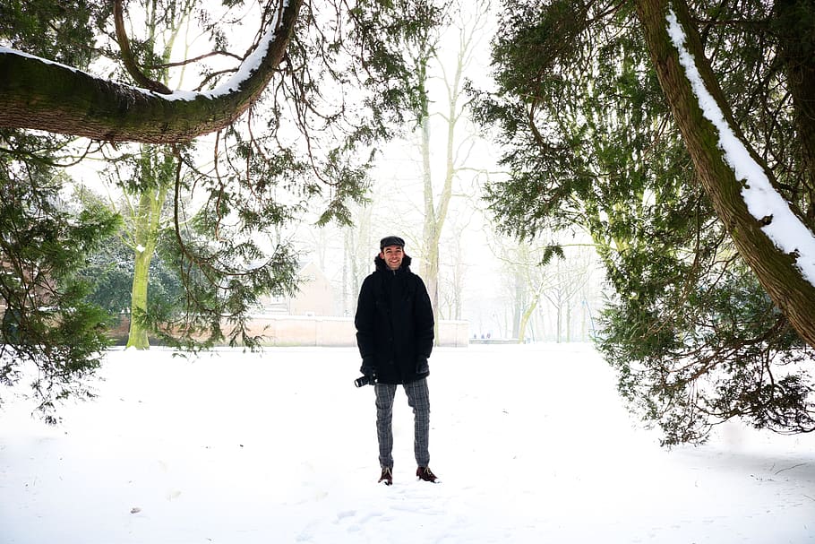 netherlands, breda, jacket, black, smiling, canon, camera, standing HD wallpaper