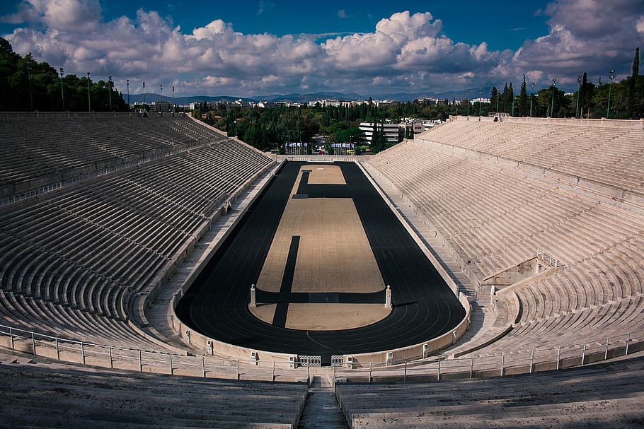 black and beige stadium, building, architecture, arena, amphitheater
