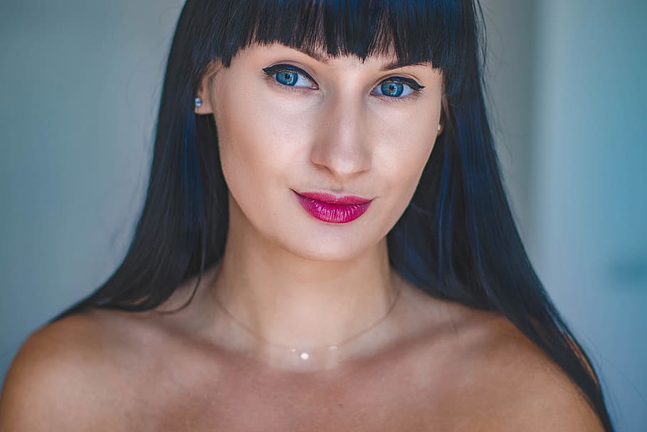 Photo of Woman With Blue Eyes and Black Hair, attractive, beautiful