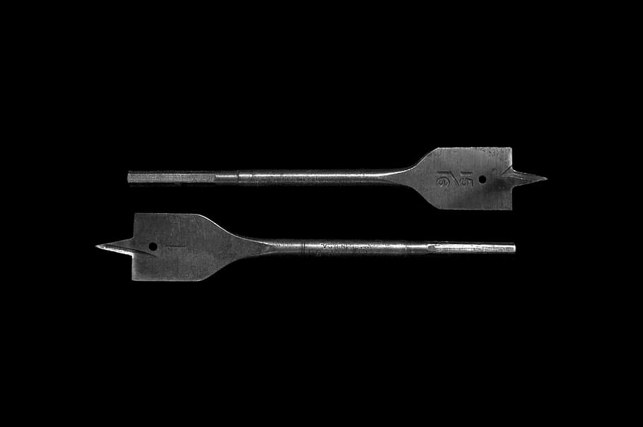 b and w, black and white, tools, drill bits, studio shot, single object HD wallpaper