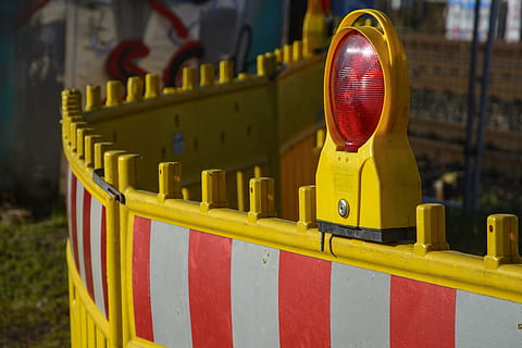 site, barrier, demarcation, warning, road works, yellow, lock HD wallpaper