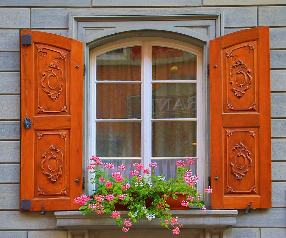 window, shutter, house facade, rustic, romantic, flowers, historic center HD wallpaper