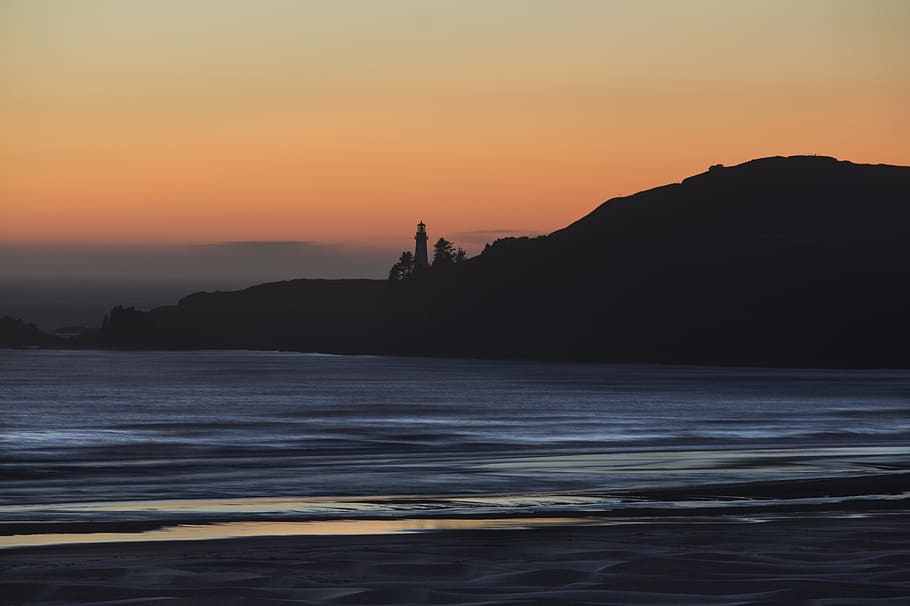 sunset, coast, lighthouse, evening, dusk, scenic, seascape HD wallpaper