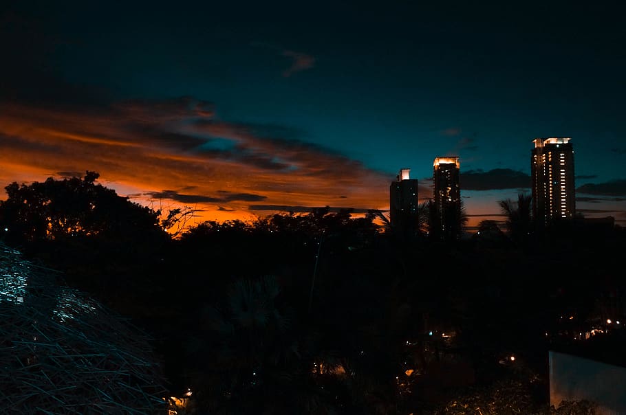 sunset, sky, sunrise, building, dawn, dusk, trees, cloud, clouds HD wallpaper