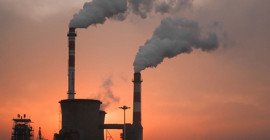 factory producing smokes, pollution, building, power plant, refinery HD wallpaper