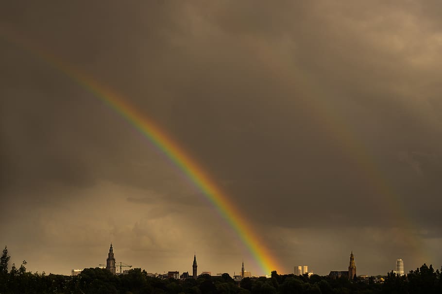 rainbow, sky, clouds, dark, storm, skyline, grey, cloud - sky HD wallpaper