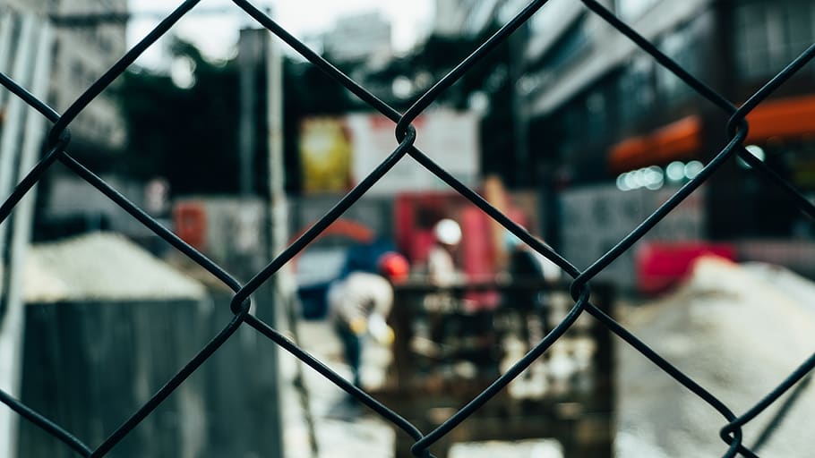Black Chain Link Fence, blur, building, close-up, connect, construction HD wallpaper