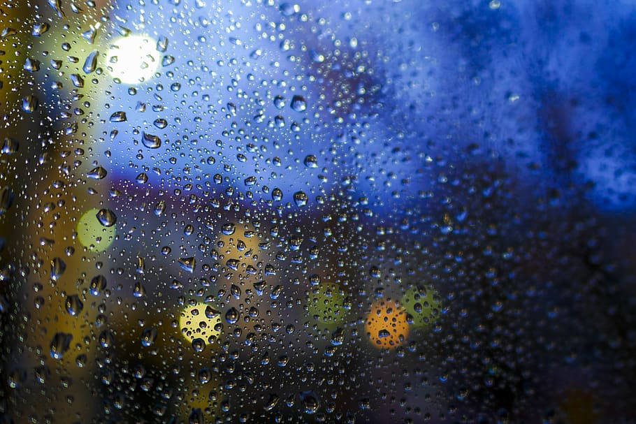 rain, raindrop, night, wet, water, window, glass - material HD wallpaper