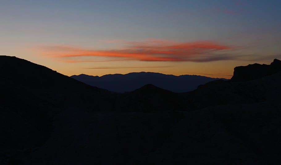 silhouette, sunset, dusk, gradient, cloud, landscape, mountain HD wallpaper