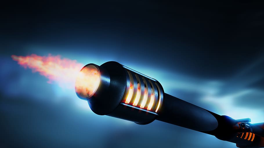 weapon, cannon, fire, shot, war, 3d, blender, illuminated, blue HD wallpaper