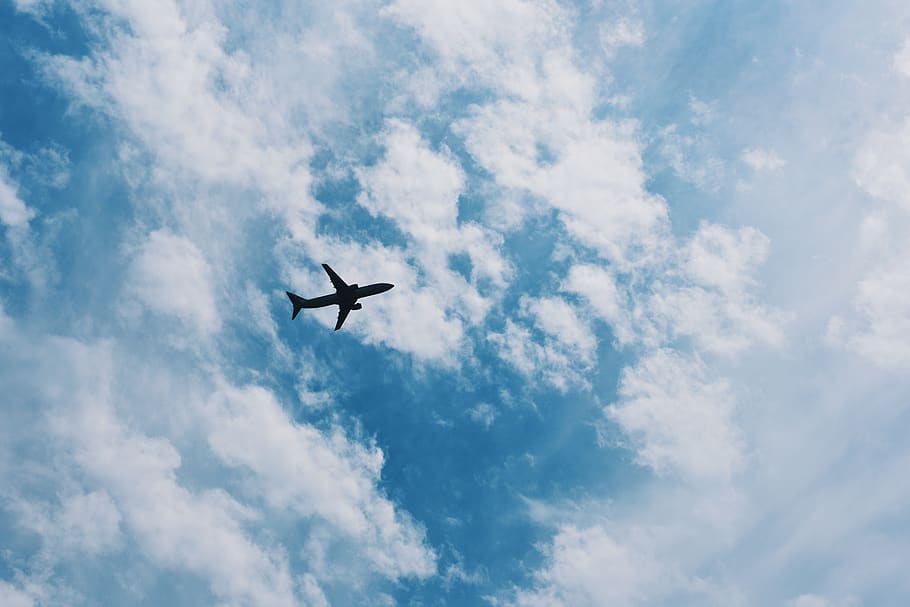 sky, air, blue, flight, bright, travel, cloud, white, fly, airplane, HD wallpaper