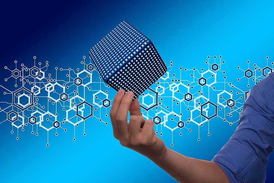 network, earth, block chain, cube, globe, digitization, communication HD wallpaper