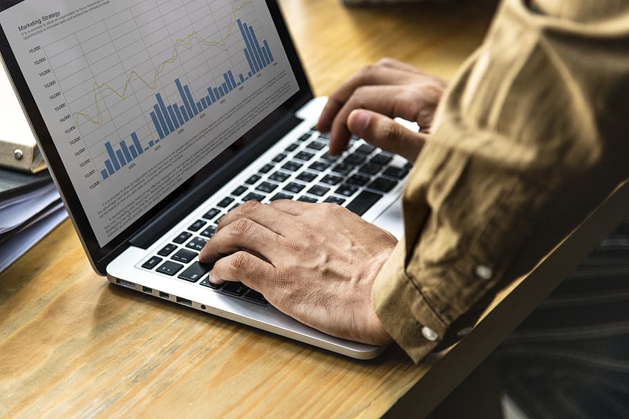 Person Typing on Macbook, analysis, charts, commerce, connection HD wallpaper
