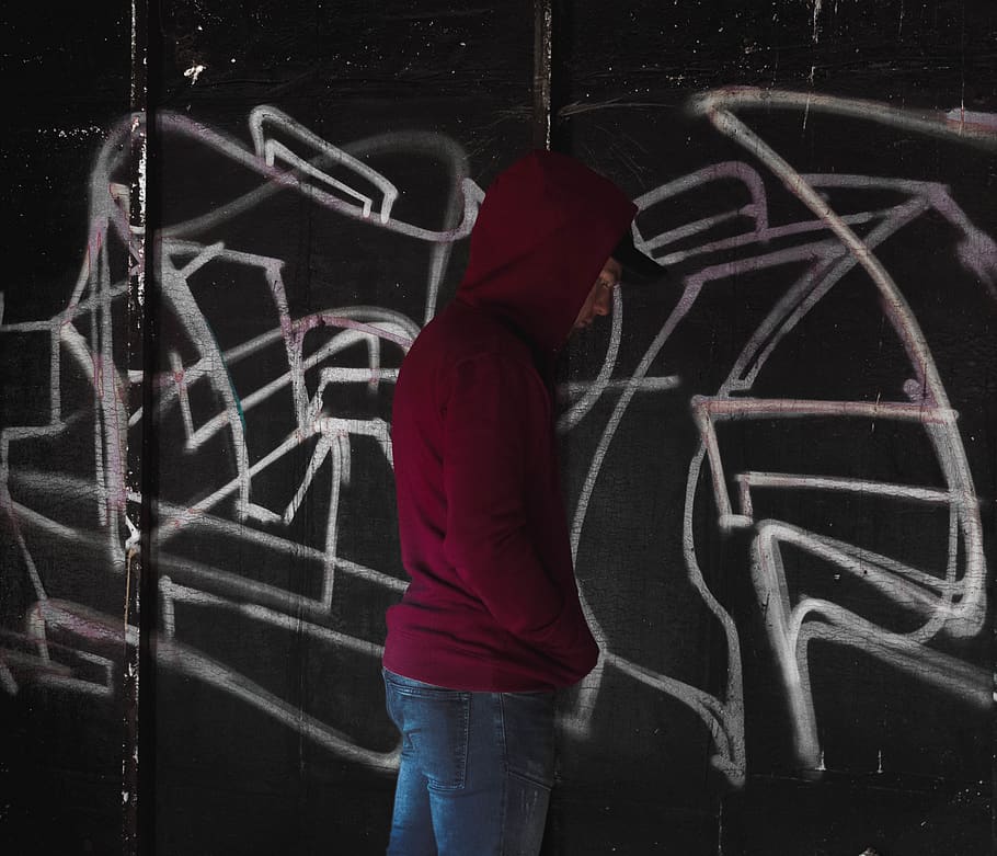 croatia, people, man, guy, red, hoodie, grafitti, urban, portrait HD wallpaper