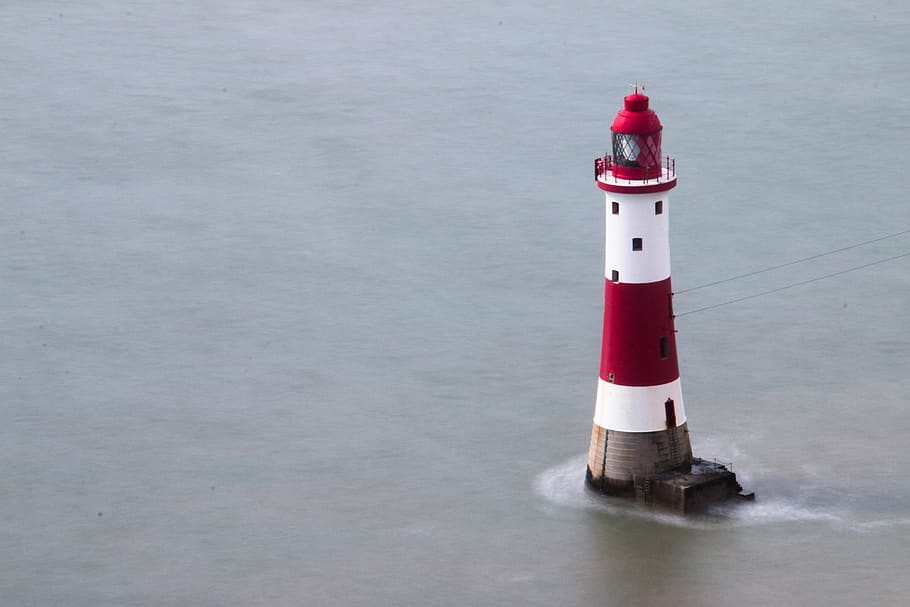 lighthouse, water, coast, colour, smooth, sea, sky, nature HD wallpaper