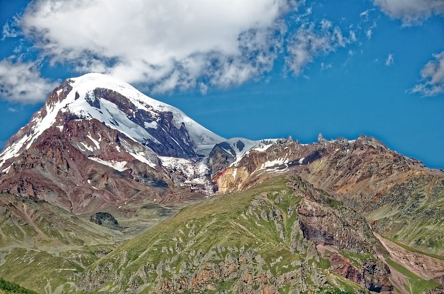 georgia, kazbek, mountain, mountains, landscape, nature, caucasus, HD wallpaper