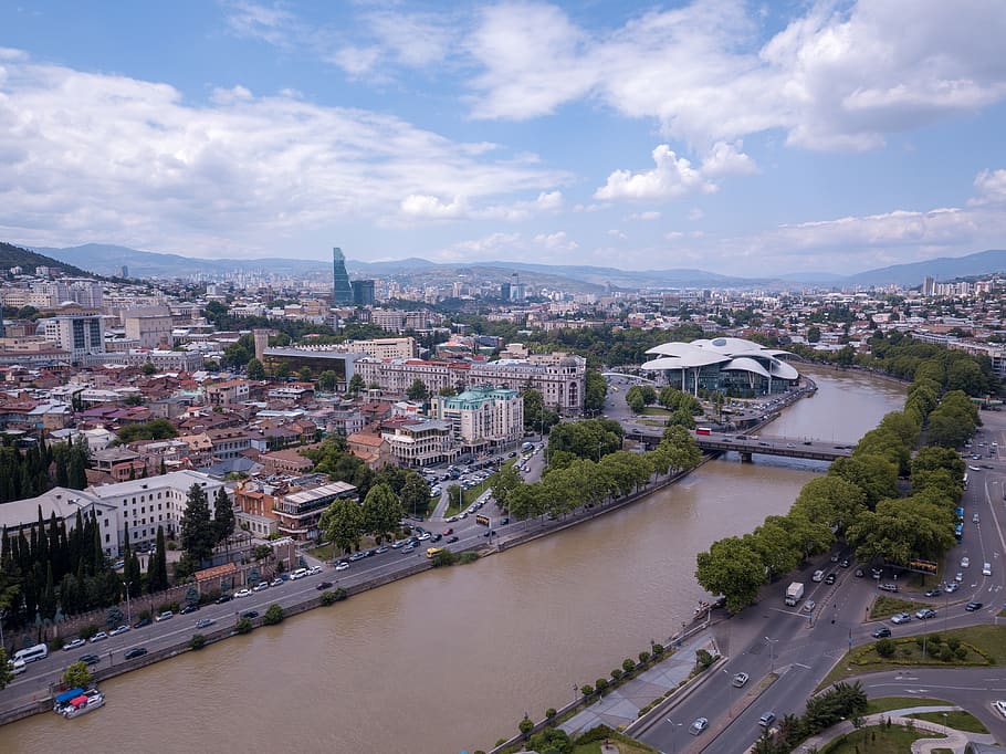 georgia, tbilisi, noe jordania bank, city, river, built structure HD wallpaper