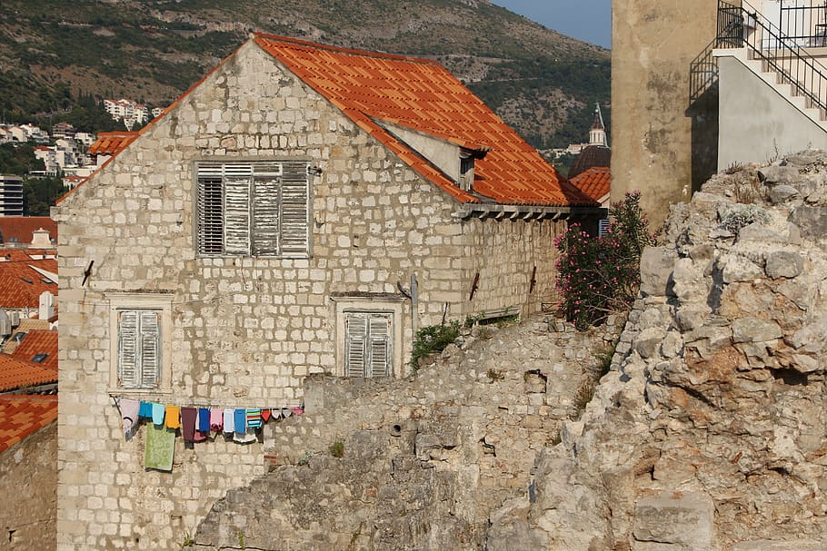 croatia, dubrovnik, old, house, clothesline, window, built structure