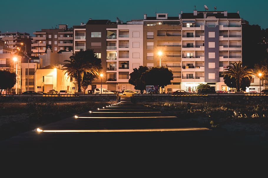 high rise buildings digital wallpaper, beach, housing, figueira da foz HD wallpaper