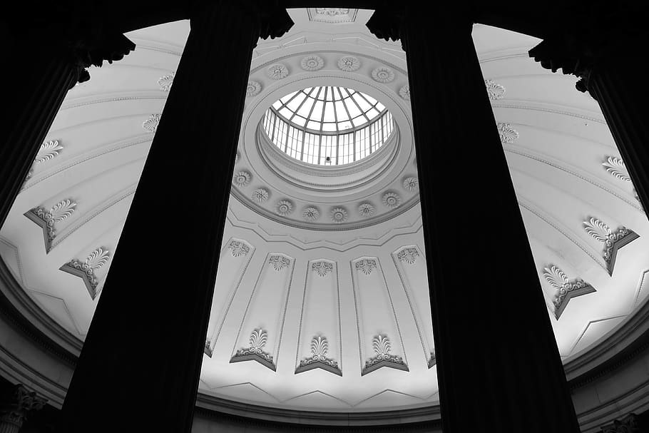 new york, federal hall, united states, new york city, black and white, HD wallpaper