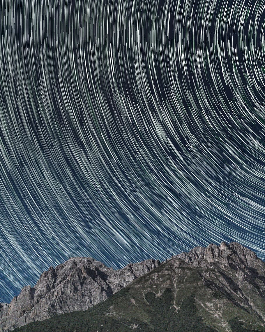 aerial photography of mountain, sky, star, rock, long exposure HD wallpaper