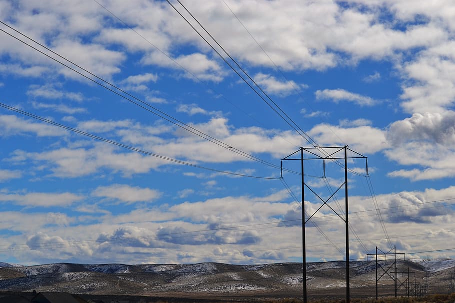 Electric Tower Under Cloudy Sky, alternative, clouds, electricity HD wallpaper