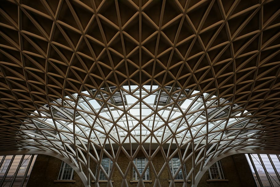brown wooden ceiling frame, architecture, building, window, skylight HD wallpaper
