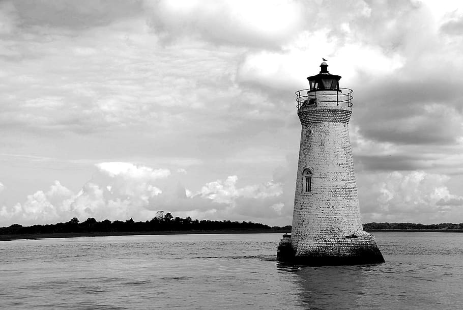cockspur lighthouse, beacon, warning, nautical, ocean, river HD wallpaper