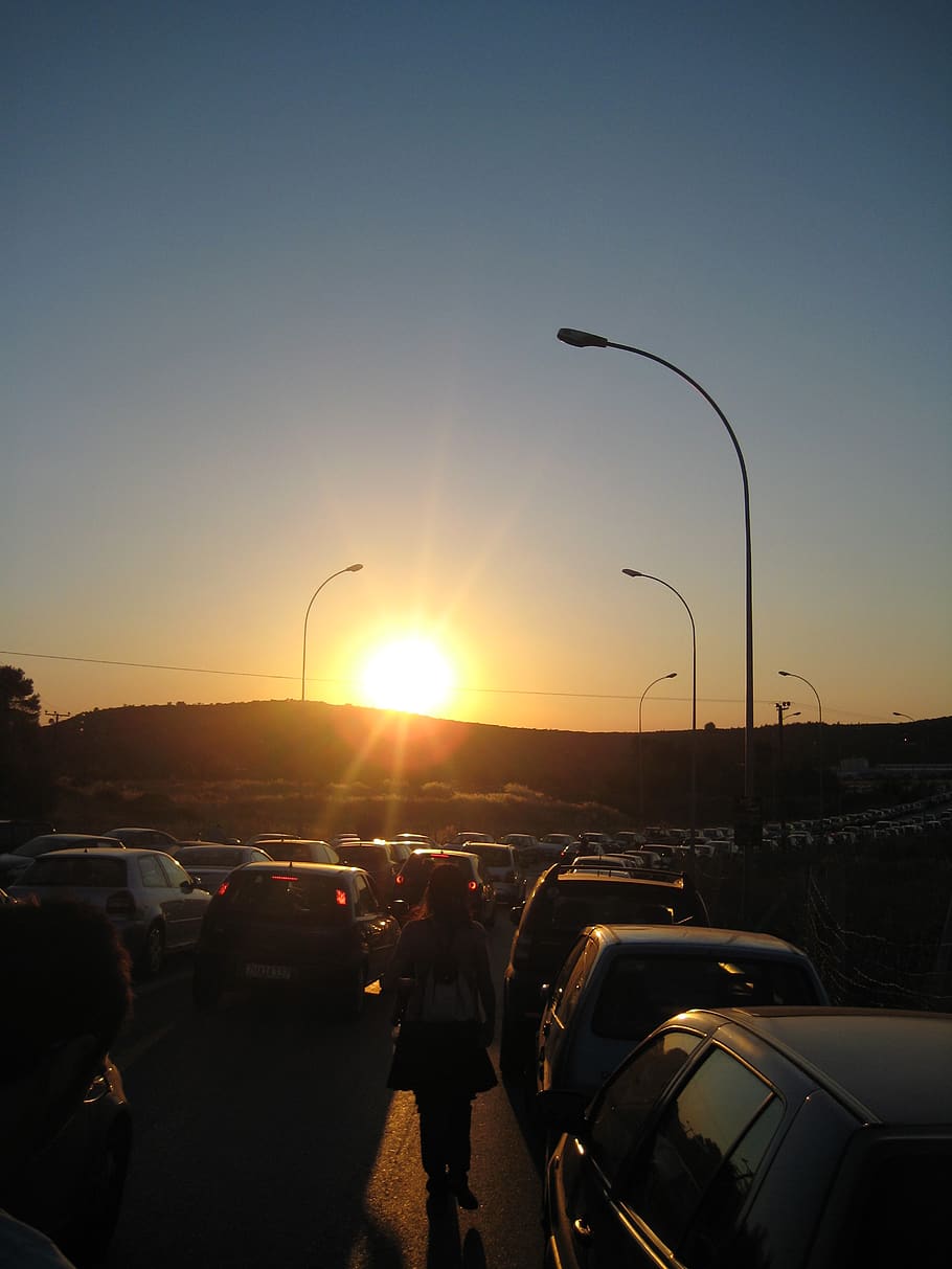 sunset, sky, car, motor vehicle, mode of transportation, land vehicle HD wallpaper