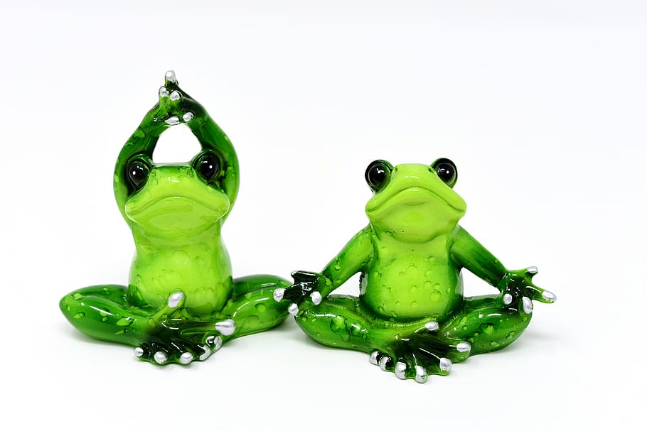frogs, figures, yoga, funny, cute, decoration, cheerful, green color HD wallpaper