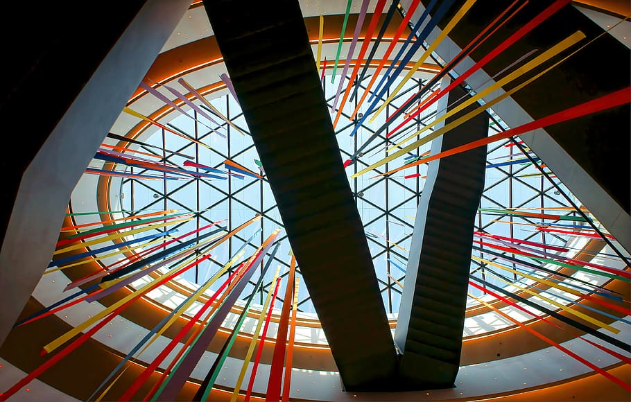 assorted-color striped interior, low angle view, built structure HD wallpaper