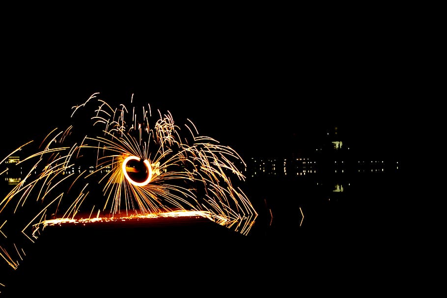 light, explosion, steel, wool, steelwool, long exposure, long exposure photography HD wallpaper