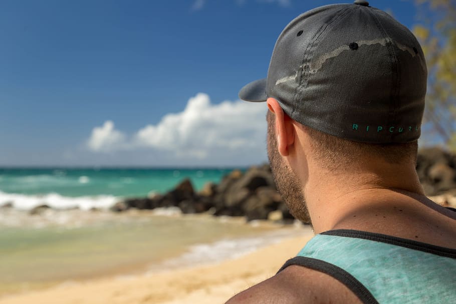 summer, wafe, guy, person, ocean, rock, beach, sea, land, water HD wallpaper
